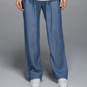 Lululemon Blue Eazy Breezy Pleat-Front High-Rise Wide Leg Pull On Trouser